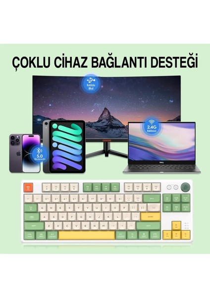 ABM084 Programlanabilir Esports Rgb Mekanik 3 Mode Kablosuz Klavye (Grı Yeşil)