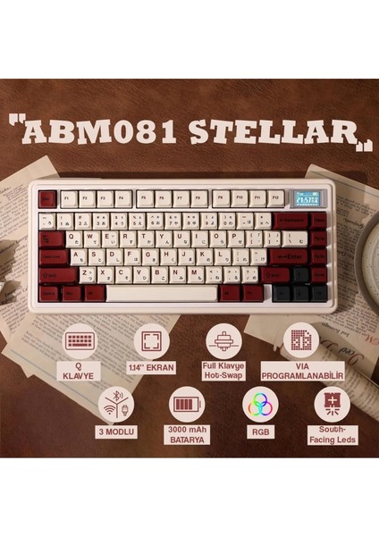 ABM081 Stellar Programlanabilir Esports Rgb Mekanik 3 Mode Kablosuz Klavye (Ivory Coffy)