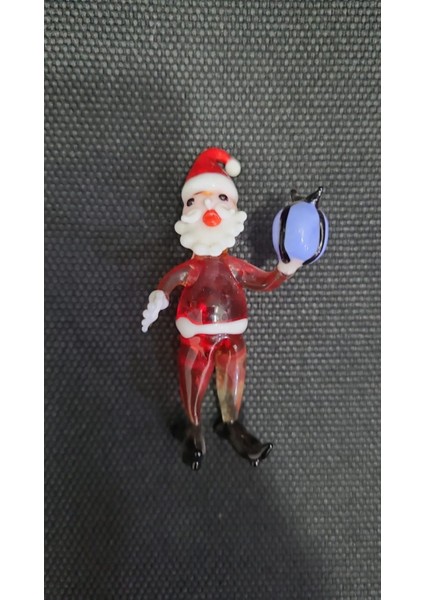 Noel Baba Cam El Yapım Hediye Tutan Yılbaşı Yeni Yıl Biblo Hediyelik 6 cm Dekoratif Kırmızı 1 Adet