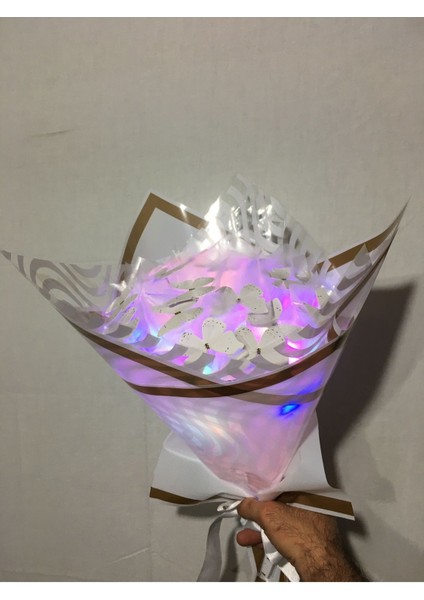 LED Işıklı 20 Li Beyaz Kelebek Çiçek Buketi