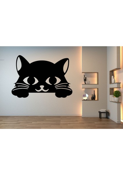 Şirin Kedi Silüeti Lazer Kesim Metal Duvar Dekor