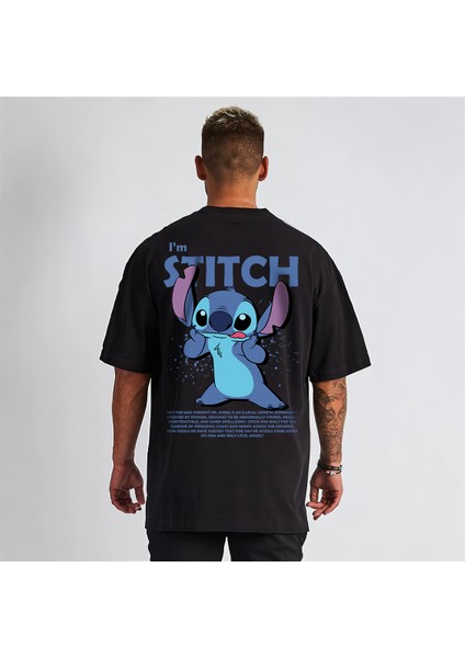 Sevgili Kombini Stitch & Angel Lisanslı Oversize Siyah T-Shirt (Çift T-Shirt Seti)