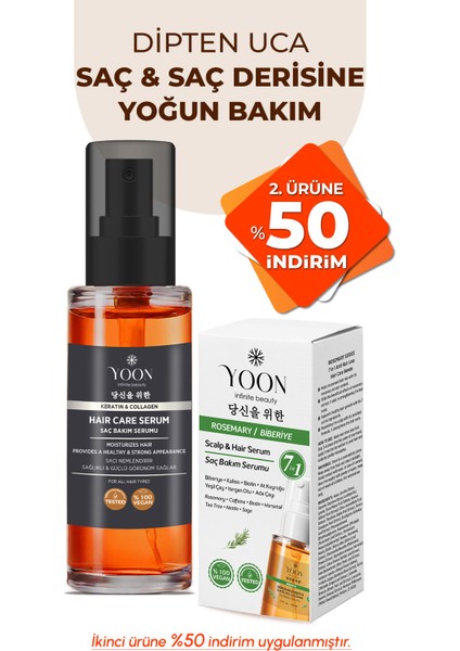 Saç ve Saç Derisi Onarıcı Serum - Keratin - Kolajen - Biberiye ve 7 Aktifli Saç Bakım Kompleksi - 2'li Set