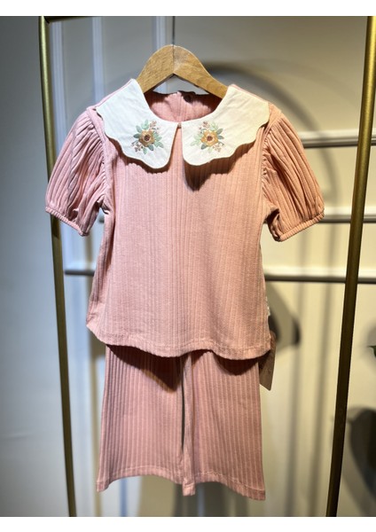 Çiçek Nakış Yakalı Gül Kurusu Kız Çocuk Alt-Üst Takım fiyatları