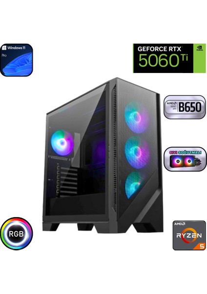 Ryzen 5 7500F 32GB Ddr5 1tb SSD Rtx 5060TI B650 Anakart 240MM Sıvı Soğutma Windows 11 Pro Oyuncu Bilgisayarı