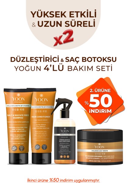 4lü Besleyici Ve Onarıcı Saç Bakım Seti Tuzsuz Şampuan, Saç Bakım Spreyi, Bakım Maskesi, Bakım Kremi