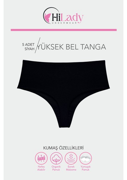 Kadın Tanga, Yüksek Bel Tanga 5'li Paket Siyah String Tanga Külot Pamuklu Kumaş fiyatları