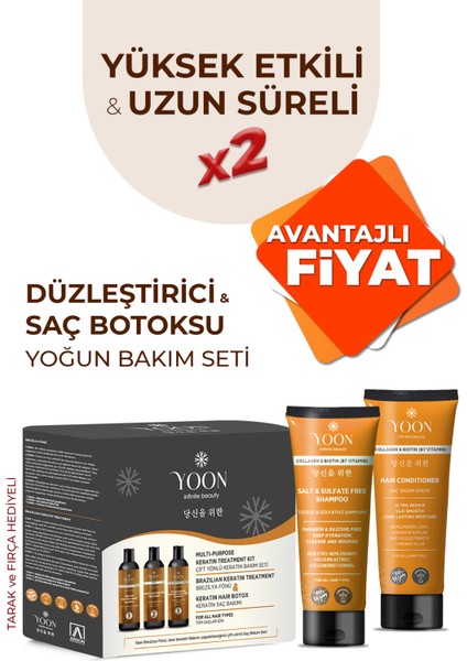 3'lü Uzun Süren Düzleştirici & Saç Botoxu Kiti, Tuzsuz Şampuan 250ML, Saç Kremi 200ML Saç Bakım Seti