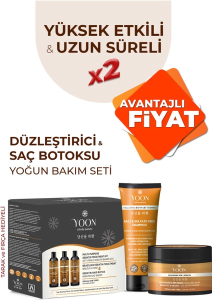 3'lü Uzun Süren Düzleştirici & Saç Botoxu Kiti Tuzsuz Şampuan 250ML Saç Maskesi 250ML Saç Bakım Seti