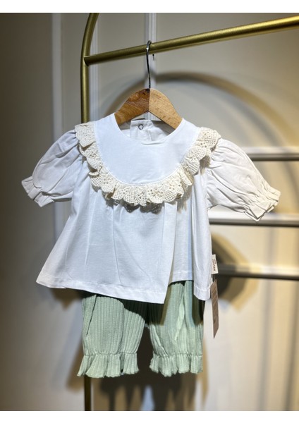 Fırfırlı Fisto Yakalı Kız Bebek Yeşil Alt-Üst Takım %100 Organıc Cotton fiyatları