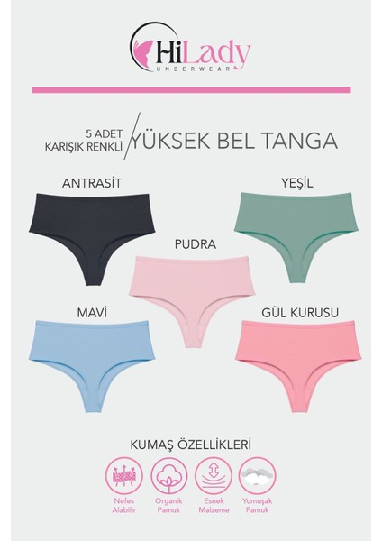 Kadın Tanga, Yüksek Bel Tanga, String Tanga Koyu Soft Pamuklu Esnek