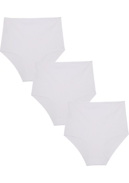 Yüksek Bel Basic Lazer Kesim Bikini Külot-3'lü Paket-Beyaz