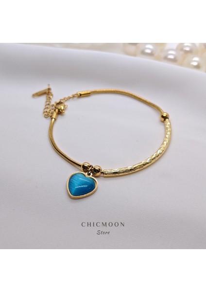 Çelik Mavi Kalp Bileklik