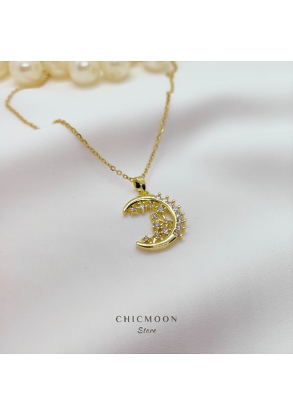 Zirkon Taşlı Yıldızlı Ay Çelik Kolye fiyatları