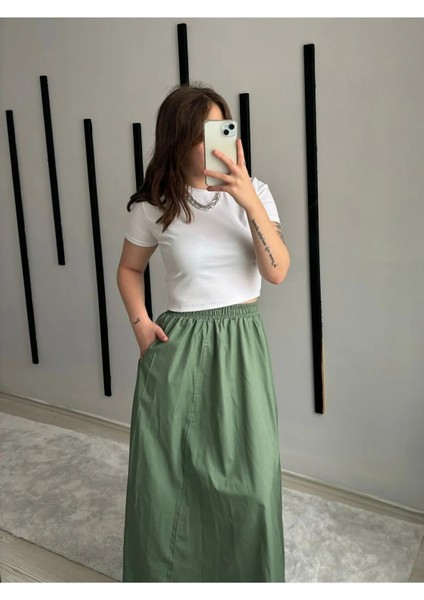 Fileto Cepli Poplin Kumaş Uzun Keten Karışımlı Etek Astarsız (90CM) modelleri