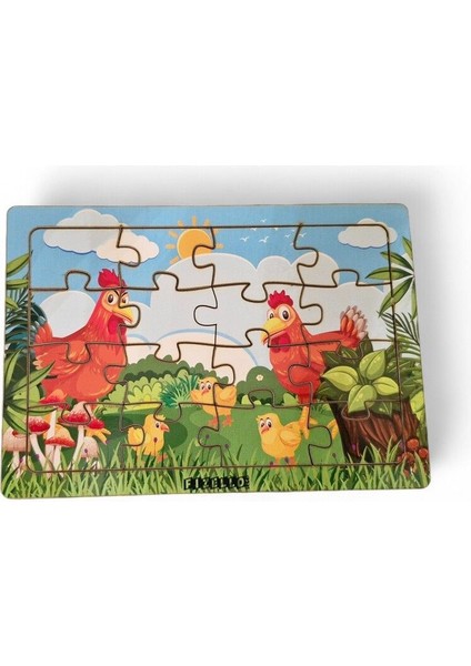 Tavuk ve Ailesi 16 Parça Eğitici Öğretici Ahşap Çocuk Puzzle Yapboz Bebek Çocuk Oyuncak