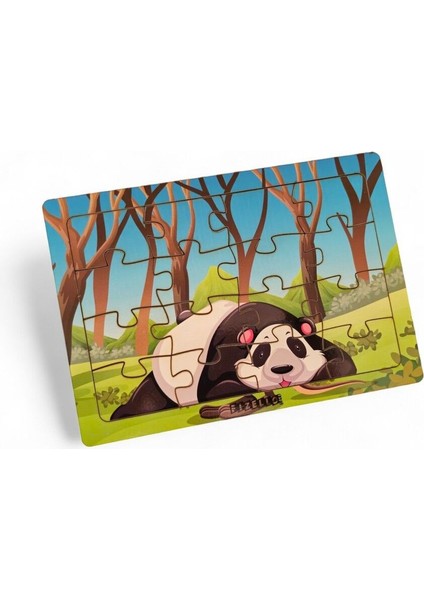 Panda 16 Parça Eğitici Öğretici Ahşap Çocuk Puzzle Yapboz Bebek Çocuk Oyuncak
