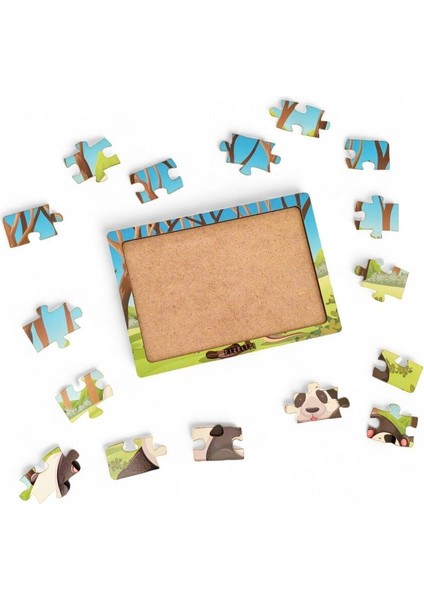 Panda 16 Parça Eğitici Öğretici Ahşap Çocuk Puzzle Yapboz Bebek Çocuk Oyuncak