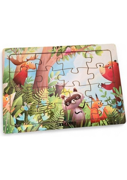 Hayvanlar Alemi 12 - 16 Parça Eğitici Öğretici Ahşap Çocuk Puzzle Yapboz Bebek Çocuk Oyuncak