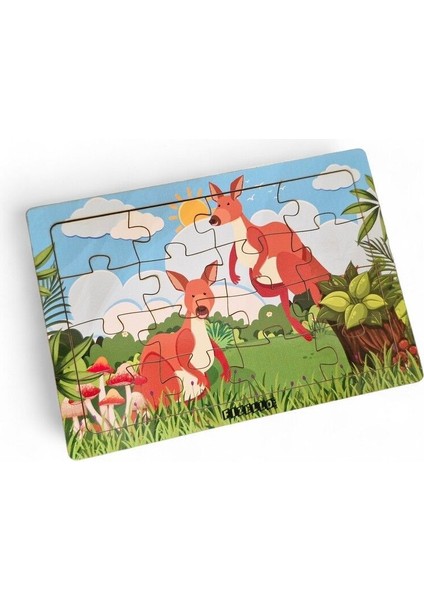 Kangurular 16 Parça Eğitici Öğretici Ahşap Çocuk Puzzle Yapboz Bebek Çocuk Oyuncak