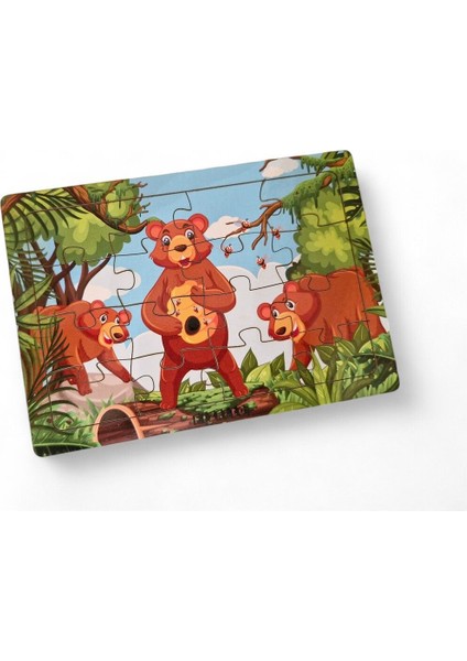 Ayılar ve Arılar 16 Parça Eğitici Öğretici Ahşap Çocuk Puzzle & Yapboz Bebek Çocuk Oyuncak
