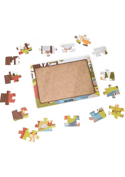 Hayvanlar Alemi 14 - 16 Parça Eğitici Öğretici Ahşap Çocuk Puzzle Yapboz Bebek Çocuk Oyuncak