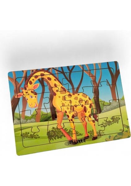 Zürafa 16 Parça Eğitici Öğretici Ahşap Çocuk Puzzle Yapboz Bebek Çocuk Oyuncak