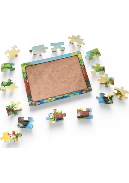 Kaplumbağa ve Kurbağalar 16 Parça Eğitici Öğretici Ahşap Çocuk Puzzle Yapboz Çocuk Oyuncak