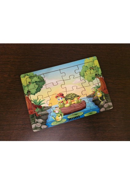Kaplumbağa ve Kurbağalar 16 Parça Eğitici Öğretici Ahşap Çocuk Puzzle Yapboz Çocuk Oyuncak