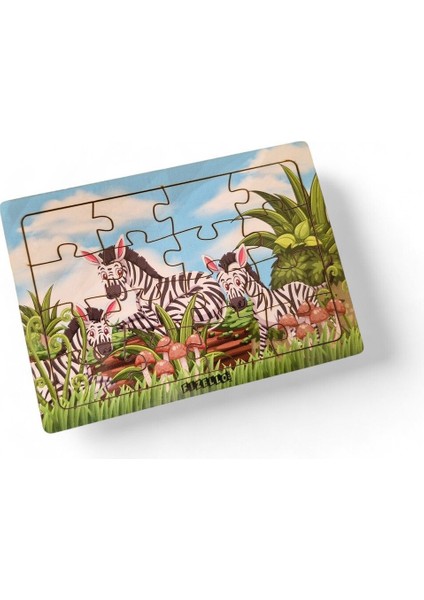 Zebralar 16 Parça Eğitici Öğretici Ahşap Çocuk Puzzle Yapboz Bebek Çocuk Oyuncak