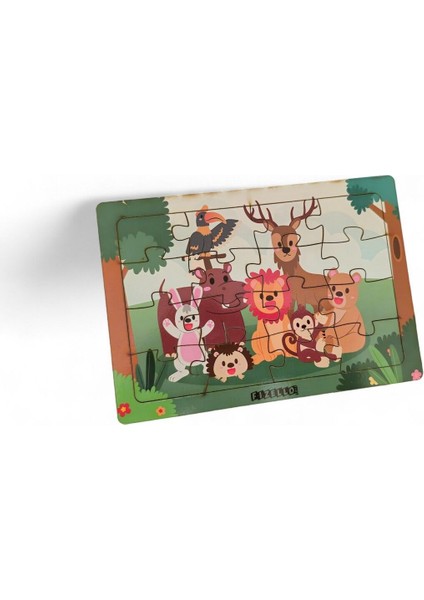 Hayvanlar Alemi 10 - 16 Parça Eğitici Öğretici Ahşap Çocuk Puzzle Yapboz Bebek Çocuk Oyuncak