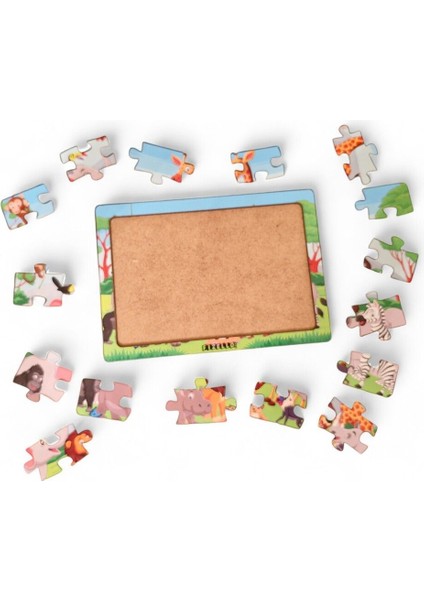 Hayvanlar Alemi 8 - 16 Parça Eğitici Öğretici Ahşap Çocuk Puzzle Yapboz Bebek Çocuk Oyuncak