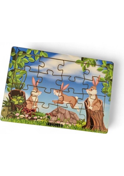 Tavşanlar 16 Parça Eğitici Öğretici Ahşap Çocuk Puzzle Yapboz Bebek Çocuk Oyuncak
