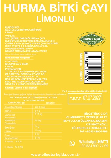 Hurma Çayı Limonlu 200 gr