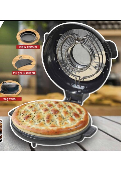 Camlı Granıt Pizzamatik Siyah ** Hediyeli** Fırın