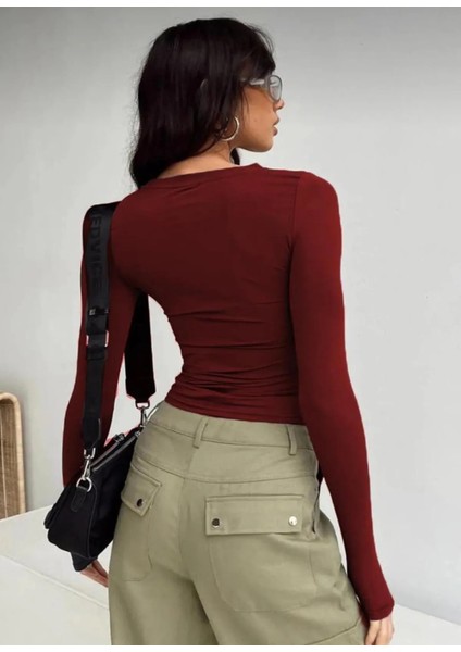 Bisiklet Yaka Basic Uzun Kollu Body Full Likralı Tam Kalıp Kadın