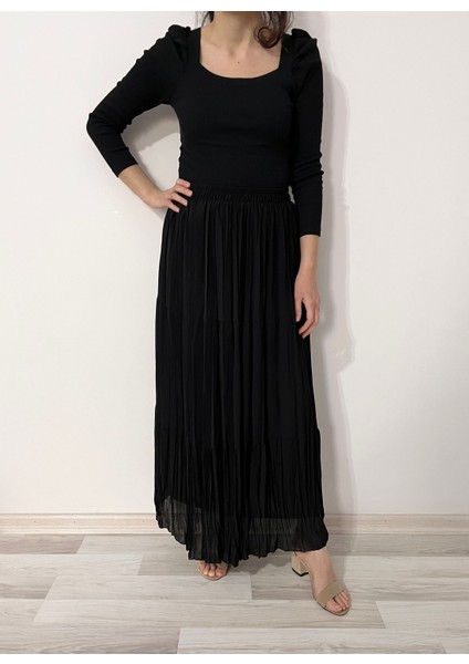 Siyah Şifon Uzun Etek- Yazlık Etek Pilikaşe Etek fiyatları