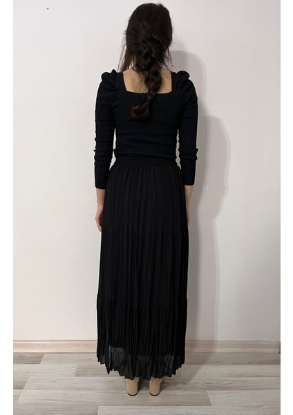 Siyah Şifon Uzun Etek- Yazlık Etek Pilikaşe Etek indirimleri