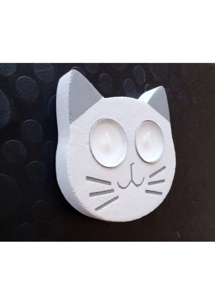 Kedi Kafası Çift Tealight Mumluk Hayvan Temalı Silikon Kalıp K-1139, Taş Tozu Çimento Alçı Kalıbı