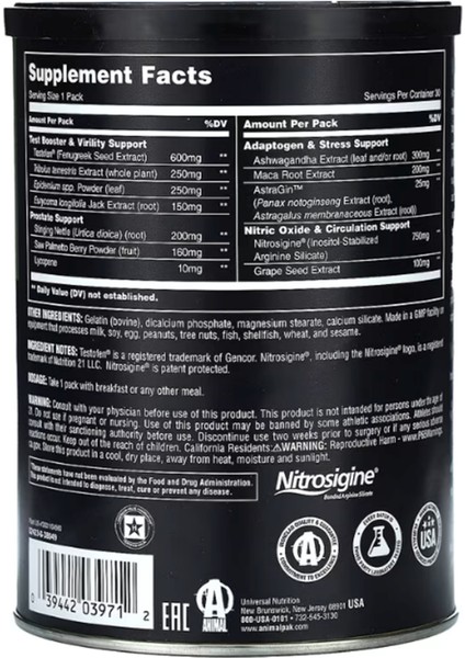 Animal, Tnt+ Comprehensive Test, Health & Performance Pack, 30 Packs.avrupa Değildir. Abd VERSIONDUR.3991 fiyatları