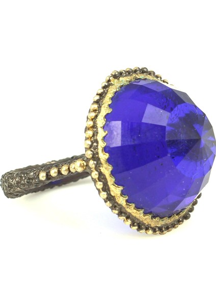 925 Ayar Gümüş Parlement Mavisi Taşlı Yüzük