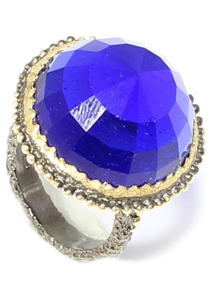 925 Ayar Gümüş Parlement Mavisi Taşlı Yüzük fiyatları