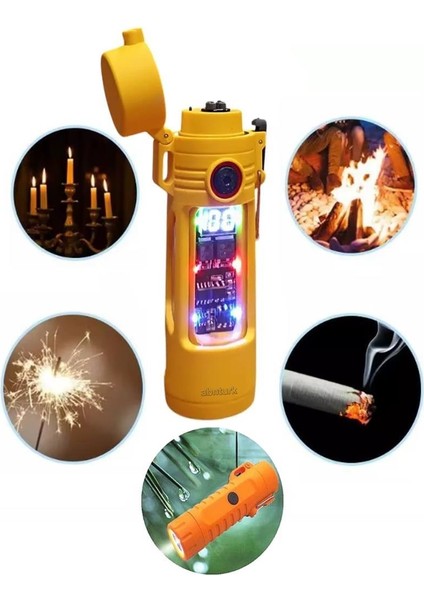 LCD Şarj Göstergeli Içi Gözüken Fonksiyonlu Fener,elektronik Çakmak 200 Lümen Süper Güçlü Işık Show