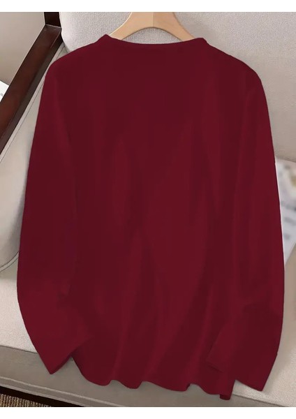 Kadın Uzun Kollu Bisiklet Yaka Desenli Vskon Bluz
