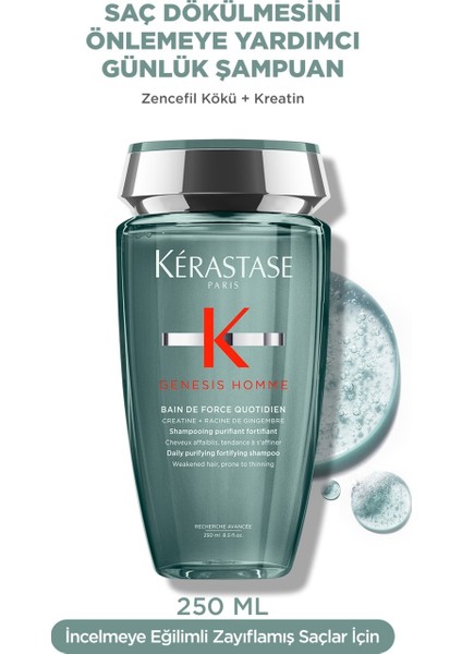 Genesis Homme Bain De Force Erkeklere Özel Saç Dökülmesini Önleyici Saçları Onarıcı Besleyici Koruyucu Şampuan 250 ml