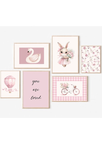 Pembe Vintage Kız Çocuk ve Bebek Odası Çoklu Tablo Seti, Çocuk Odası Tablosu