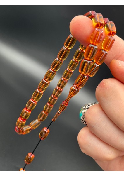 Bal Rengi Transparan Ateş Kehribar Tesbih 33\'lü Kapsül Kesim 7X10 mm – AK410230.190425