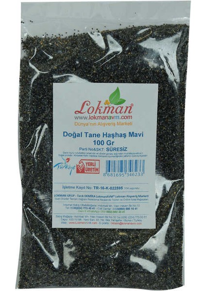 Haşhaş Tohumu Tane Doğal Mavi 100 gr Paket