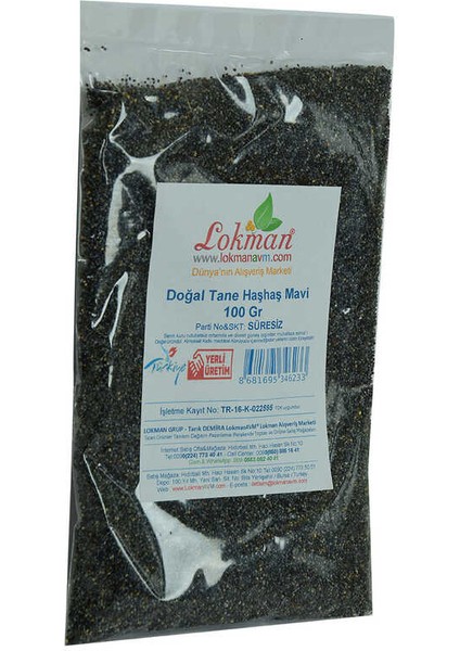 Haşhaş Tohumu Tane Doğal Mavi 100 gr Paket