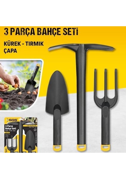 Sert Plastik Üçlü Bahçe Seti, Hobi Kürek - Çapa - Tırmık Bahçıvan Seti, Yüksek Basınca Dayanıklı Gövde, Paslanma Derdi Yok